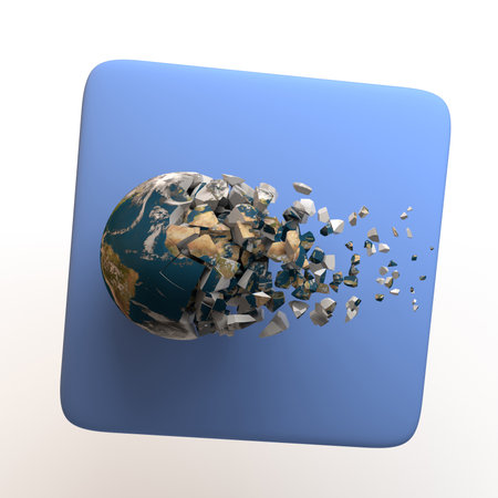 Environment icon with broken planet isolated on white background. App. 3D illustration.の写真素材