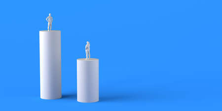People on pedestals at different heights. Copy space. 3D illustration.の写真素材