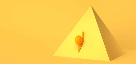 Snail climbing a pyramid. Copy space. 3D illustration.の写真素材