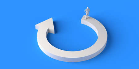 Person on a circular arrow in loop. Copy space. 3D illustration.の写真素材