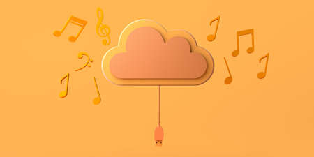 Concept of online music in the cloud. Copy space. 3D illustration.の写真素材