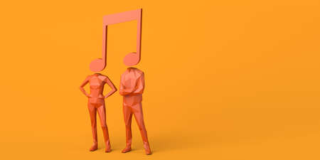 Couple with musical note instead of head. Copy space. 3D illustration.の写真素材