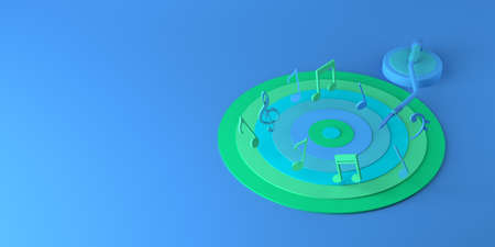 Music concept. Vinyl record with musical notes. Copy space. 3D illustration.の写真素材