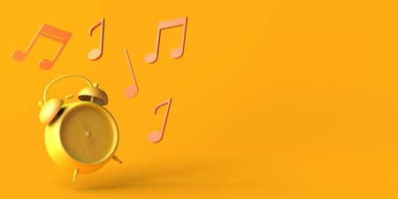 Alarm clock ringing with musical notes. Copy space. 3D illustration.の写真素材