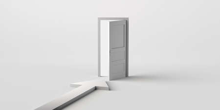 Open door with arrow pointing to it. Copy space. 3D illustration.の写真素材