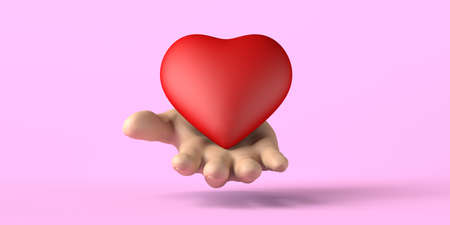 Giving Tuesday background with hand giving a heart. Philanthropy. 3D illustration.の写真素材