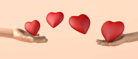 Giving Tuesday background with hand giving a heart. Philanthropy. 3D illustration.の写真素材