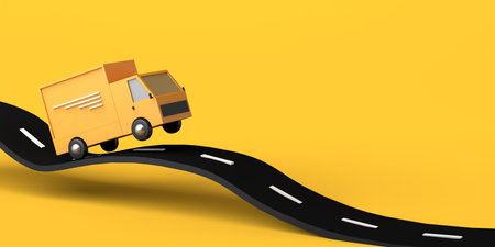 Delivery concept with truck on the road. Logistics. Copy space. 3D illustration.の写真素材