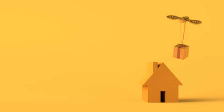 Home delivery with drone. Logistics. Copy space. 3D illustration.の写真素材