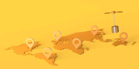 Worldwide delivery tracking with drone. Logistics. Copy space. 3D illustration.