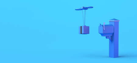 Delivery concept with drone and mailbox. Logistics. Copy space. 3D illustration.の写真素材