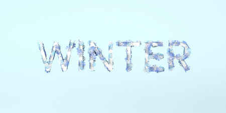 Winter word full of snowflakes. Winter season welcome banner. 3D illustration.の写真素材