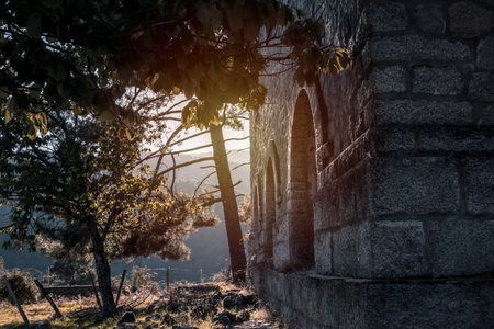 Old stone building in the mountains. Selective focus.の写真素材