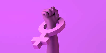 Clenched fist as a symbol of feminist struggle with female symbol. International Day for the Elimination of Violence against Women. November 25. Feminism. 3d illustration.の写真素材