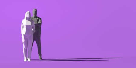 Woman ahead of abusive man. International Day for the Elimination of Violence against Women. November 25. Feminism. 3d illustration.の写真素材