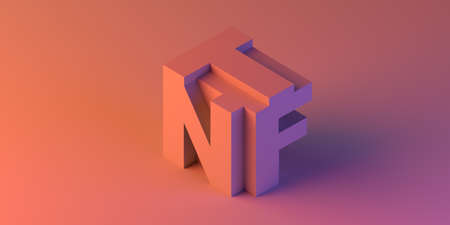 NFT letters in cube. Non fungible token. Banner Copy space. 3D illustration.の写真素材