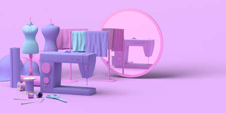 Concept of clothing boutique. Tailoring with mannequin and sewing machine. Fashion designer with...