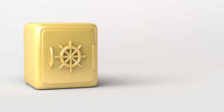 Gold safety box closed on white background. Bank security. Copy space. 3D illustration.の写真素材