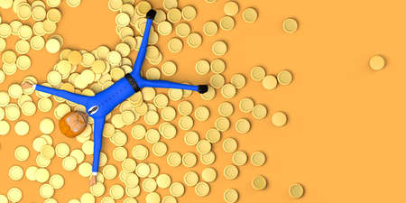 Businessman swimming over coins. Copy space. 3D illustration. Cartoon.