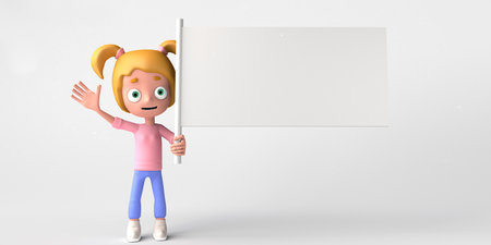 Floating girl practicing yoga on white background. Copyspace. 3D illustration. Cartoon.の写真素材