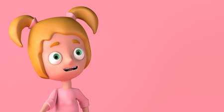 Portrait of happy girl. Copyspace. 3D illustration. Cartoon.の写真素材