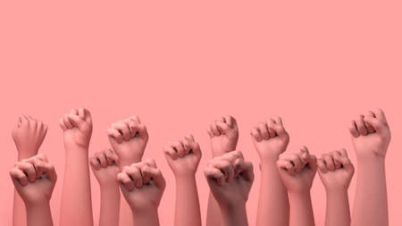 Banner with woman fists in fight. International Day for the Elimination of Violence against Women. November 25. Feminism. 3d illustration. International Women's Day. Pink background. March 8.の写真素材