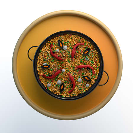 Paella icon on isolated white background. 3D illustration. App. Food icon.の写真素材