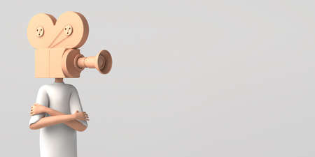 Man with video camera instead of head. Multimedia and technological society. 3D illustration....