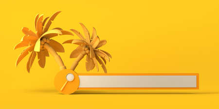 Web search box with palm trees. Summer vacation booking. Copyspace. 3D Illustration.