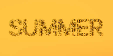 Banner with the word summer made of flip flops. Hellosummer. Copyspace. 3D illustration.