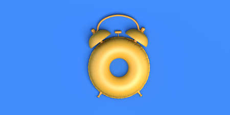 Summer vacation concept with inflatable float in the shape of alarm clock. Copyspace. 3D illustration.の写真素材