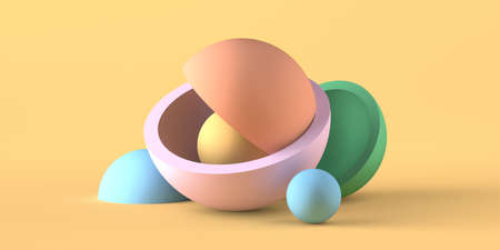 Background of geometric figures in balance in pastel colors. Copyspace. 3D illustration.の写真素材