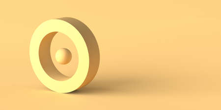 Abstract background of geometric shapes. Circle with sphere floating in the center. Copyspace. 3D illustration.の写真素材