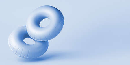 Summer concept with two inflatable ring floats. Copyspace. 3D illustration.