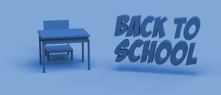 Banner with school desk and the text back to school. 3D illustration.の写真素材