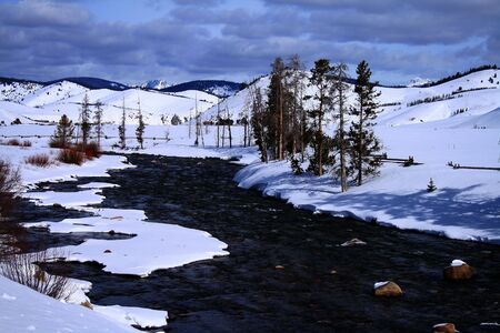 Salmon river in february near Stanley Idahoの写真素材