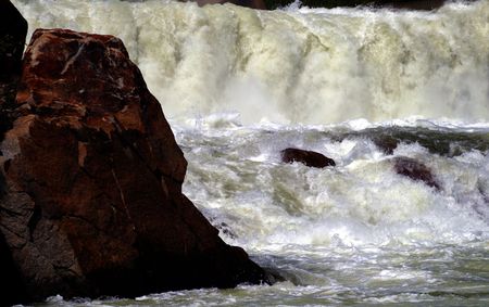 Wall of water coming from open spillway at Cascade Dam, Cascade Idaho