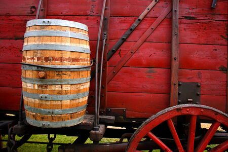 Water barrel used for drinking on ore wagons in Idaho in late 1800'sの写真素材