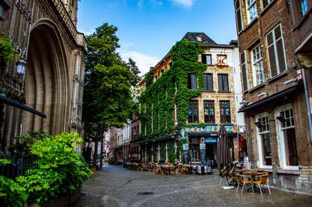 Antwerp, Belgium - July 12, 2019: Beautiful old street in the city of Antwerp in Belgiumのeditorial素材