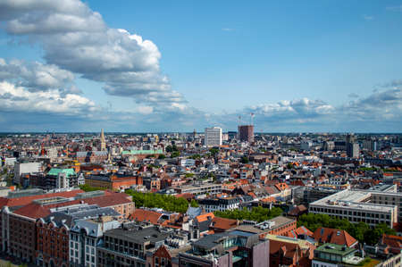 Antwerp, Belgium - July 12, 2019: Aerial view of the city of Antwerp in Belgium on a sunny summer day.のeditorial素材