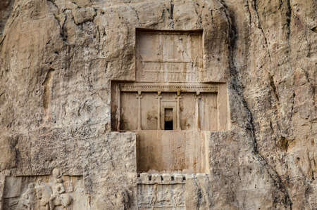 The tomb of Darius I, known as Darius the Great, the third Persian King of Kings of the Achaemenid Empire, located at Naqsh-e Rostam necropolis near Persepolis in Iranのeditorial素材