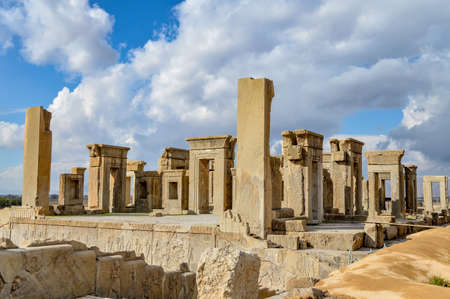 Ruined palace of the ancient capital of the Persian empire, Persepolis, a UENSCO world heritage site near the city of Shiraz in Iranのeditorial素材