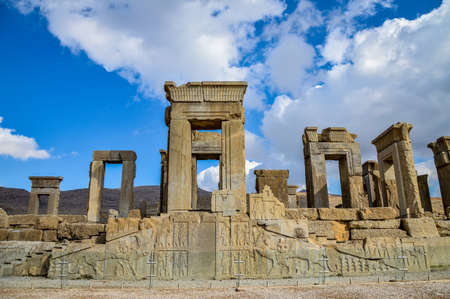 Remains of the beautiful Tachara palace at the ruins of Persepolis, the ancient Persian capital near Shiraz in Iranのeditorial素材