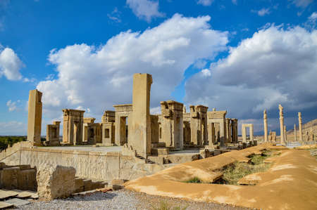 Ruins of Persepolis, the ancient ceremonial capital of the Persian Achaemenid Empire (c. 550â330 BC), located near Shiraz, Iranのeditorial素材