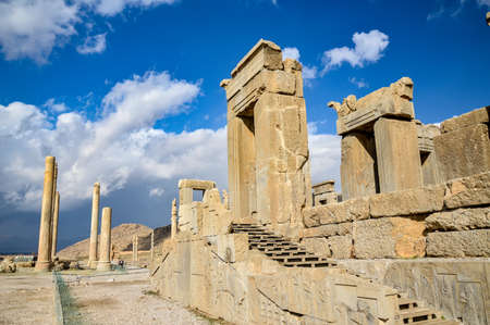 The ruins of Tachara palace at Persepolis, the ancient capital of the Persian empire, located near the city of Shiraz in Iranのeditorial素材