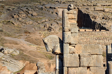 Fragment of a statue of a horse at the ruins of Persepolis, the ancient capital of the Persian empire, located near Shiraz, Iranのeditorial素材