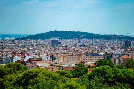 Barcelona, Spain - July 26, 2019: Aerial view of buildings and skyscrapers of Barcelona, Spainのeditorial素材