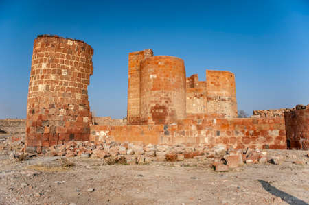 The fortress of Dashtadem, a famous medieval castle in Aragatsotn province of Armeniaの写真素材