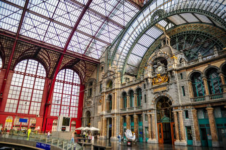 Antwerp, Belgium - July 12, 2019: Interior of the Antwerp Central train station in Belgiumのeditorial素材