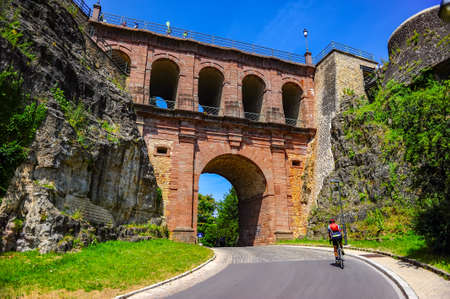 Luxembourg city, Luxembourg - July 16, 2019: The famous Castle Bridge near the Bock Casemates in Luxembourg city, Europeのeditorial素材
